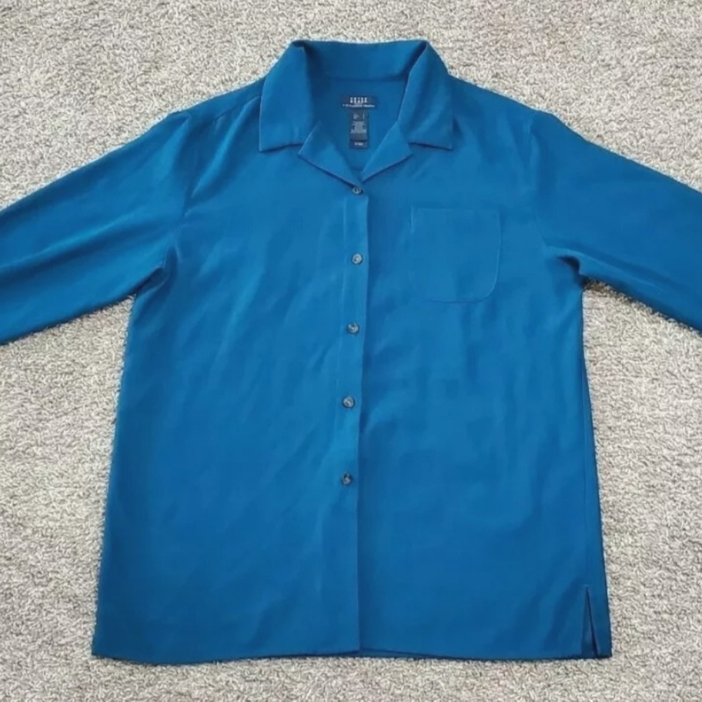Womens Crazy Horse by Liz Claiborne Long Sleeve Button Front Blouse Size L Blue